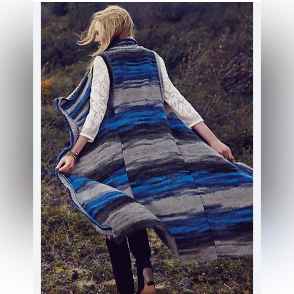 Moth for Anthropologie sleeveless open-front duster cardigan space dye stripe.